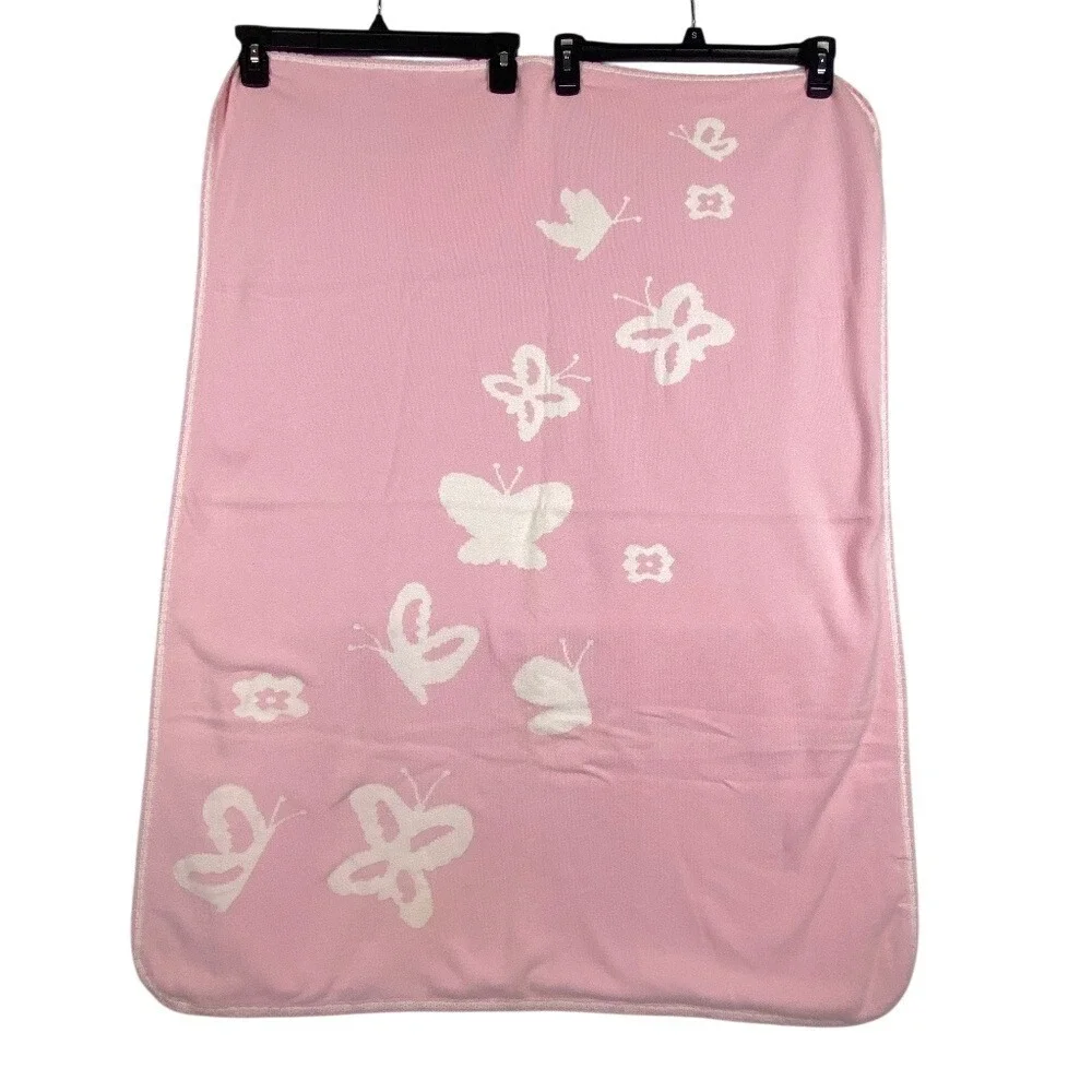 Pottery Barn Kids Knitted Pink Butterfly Blanket 30 X 40